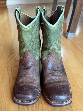 Dan Post Childrens Leather Boots Boys Brown Green Western Cowboy DPC2946 Sz 10D